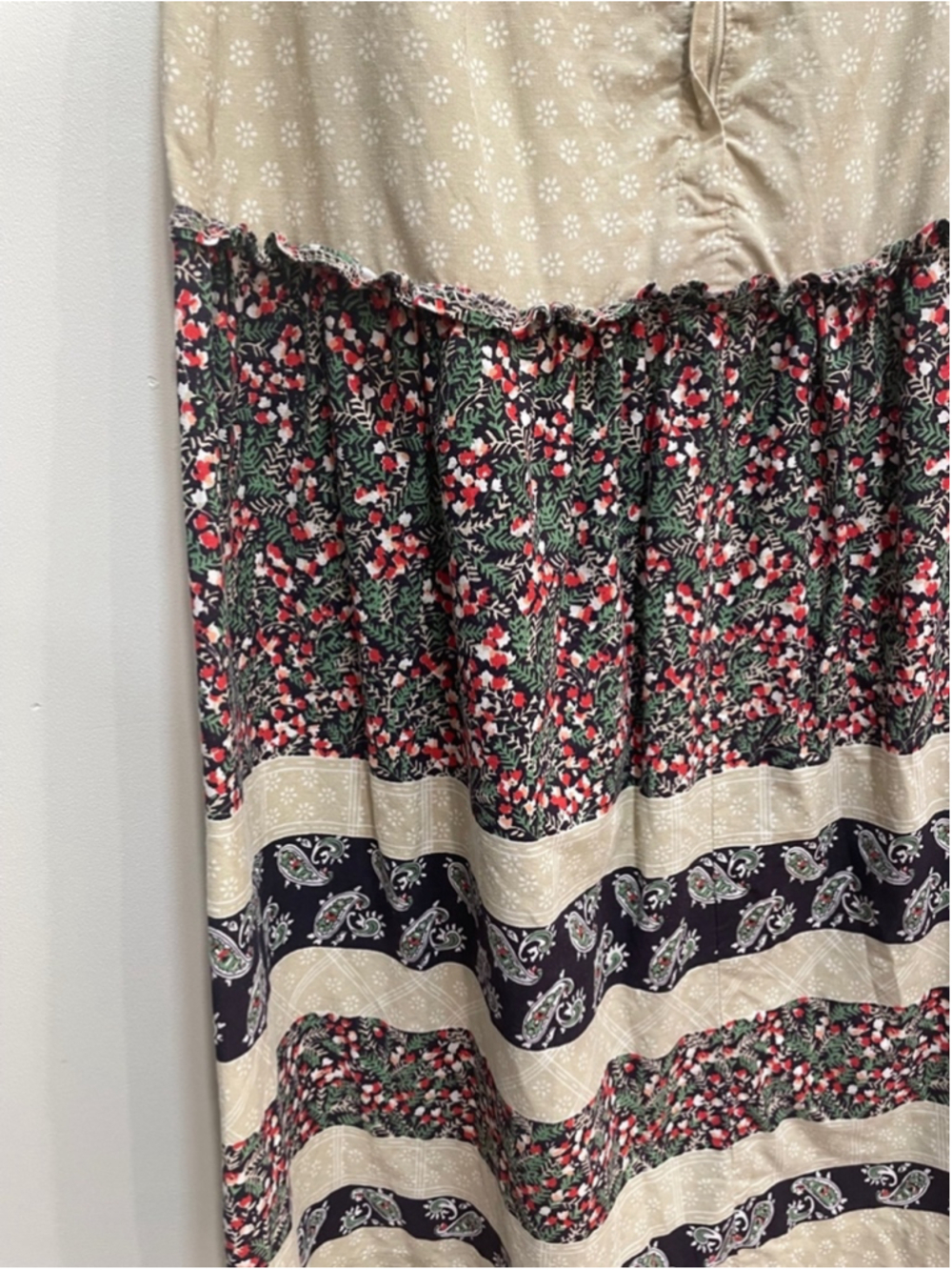 Vintage Sears Tiered Patchwork Midi Skirt Cottagecore Prairie Retro Floral Trad - Picture 3 of 9